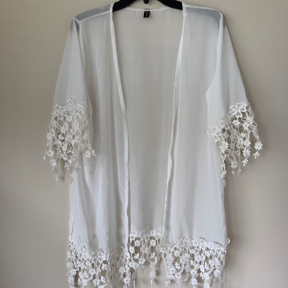 Sheer Light Floral Cardigan White
